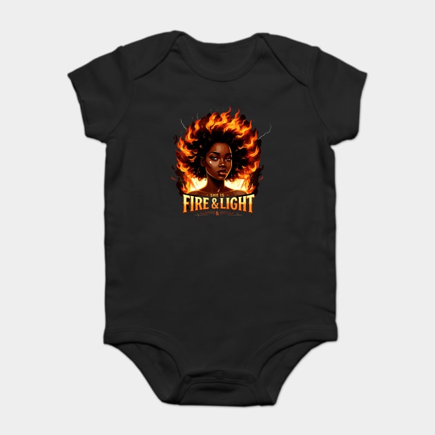 She Is Fire and Light Baby Bodysuit by UrbanLifeApparel